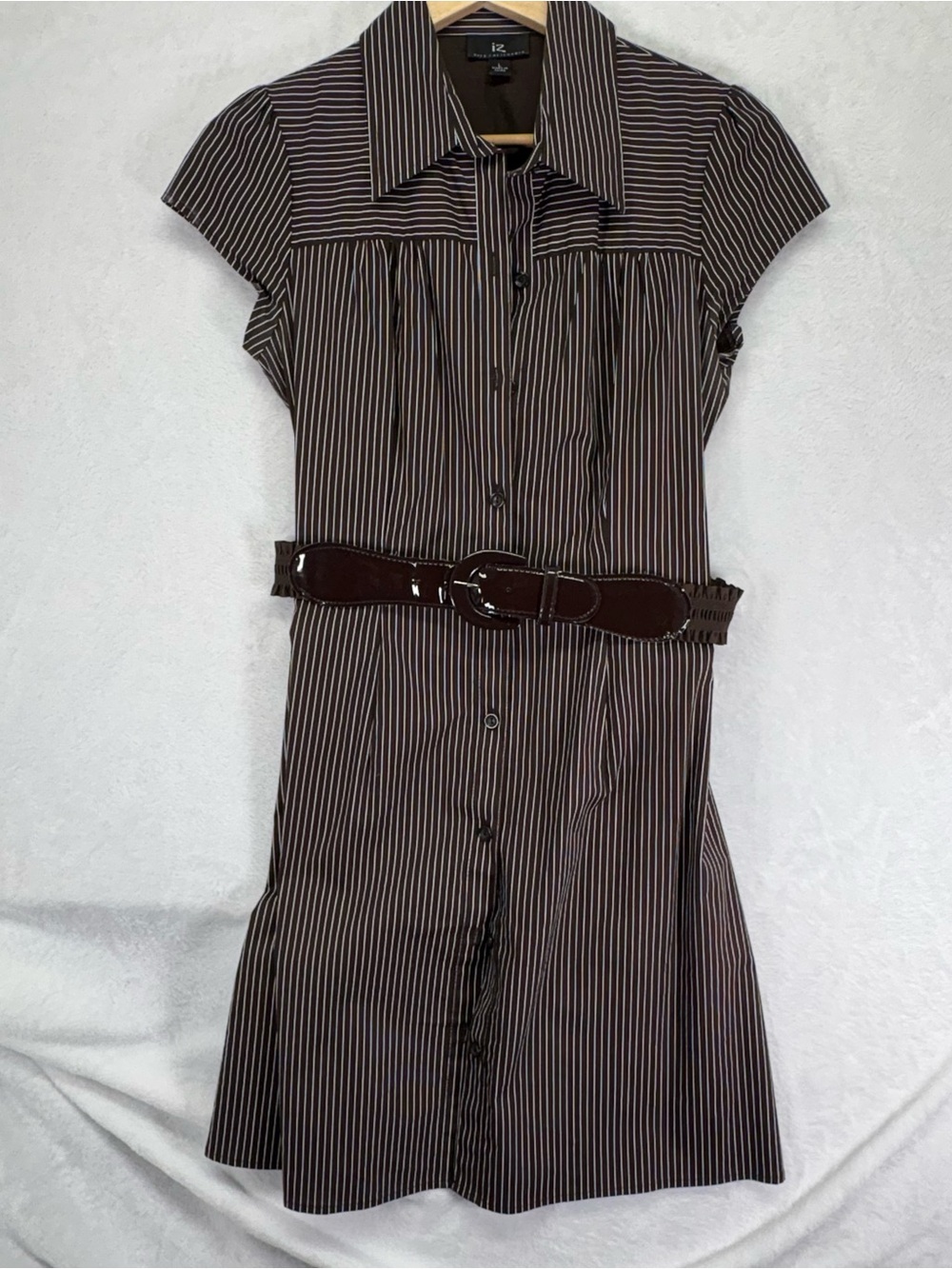 Byer California Brown and Cream Striped Shirt Dress with Belt